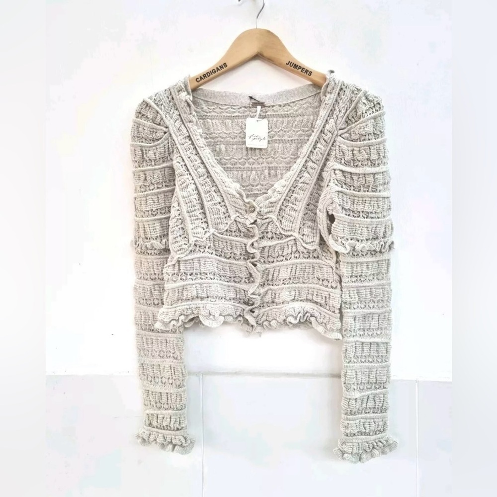 NWT - Free People Cardigan Wild Roses‎ Grey Size XS - Picture 4 of 10